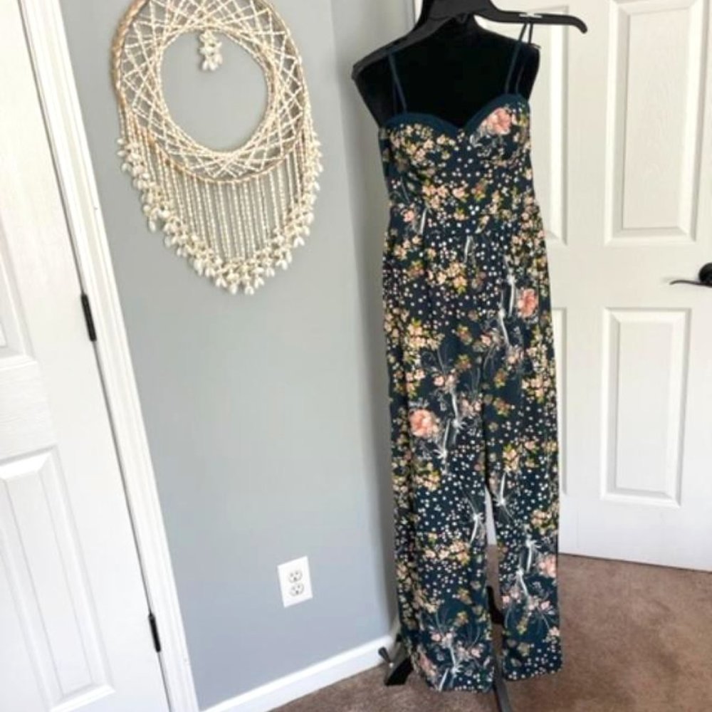 Dark Blue and Rose Patterned Spaghetti Strap Jumper